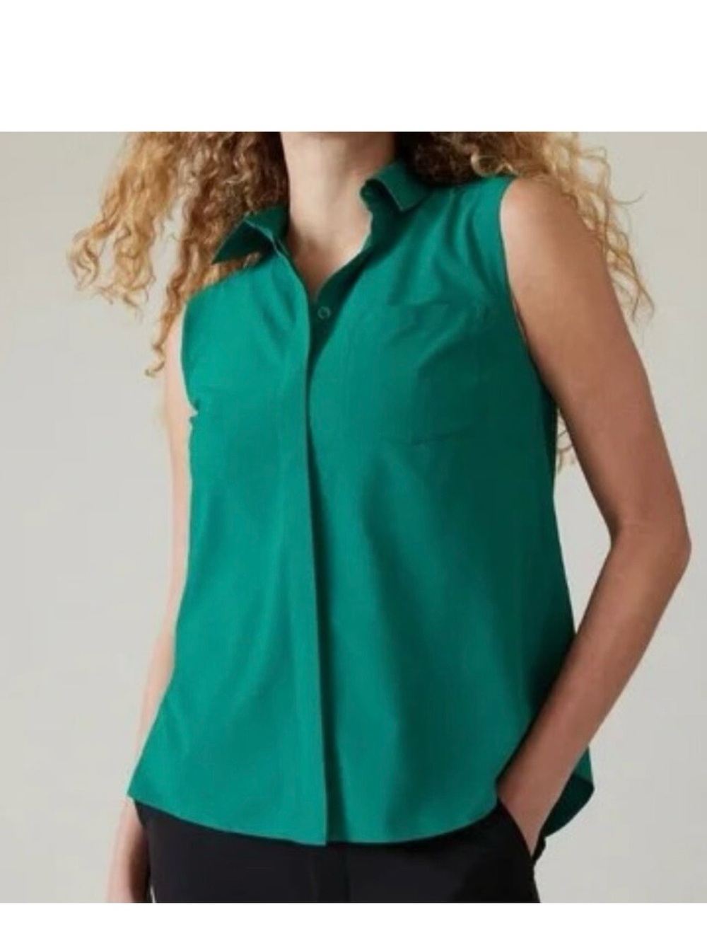 Athleta Everlasting Tank - Teal Sleeveless Collared Blouse
